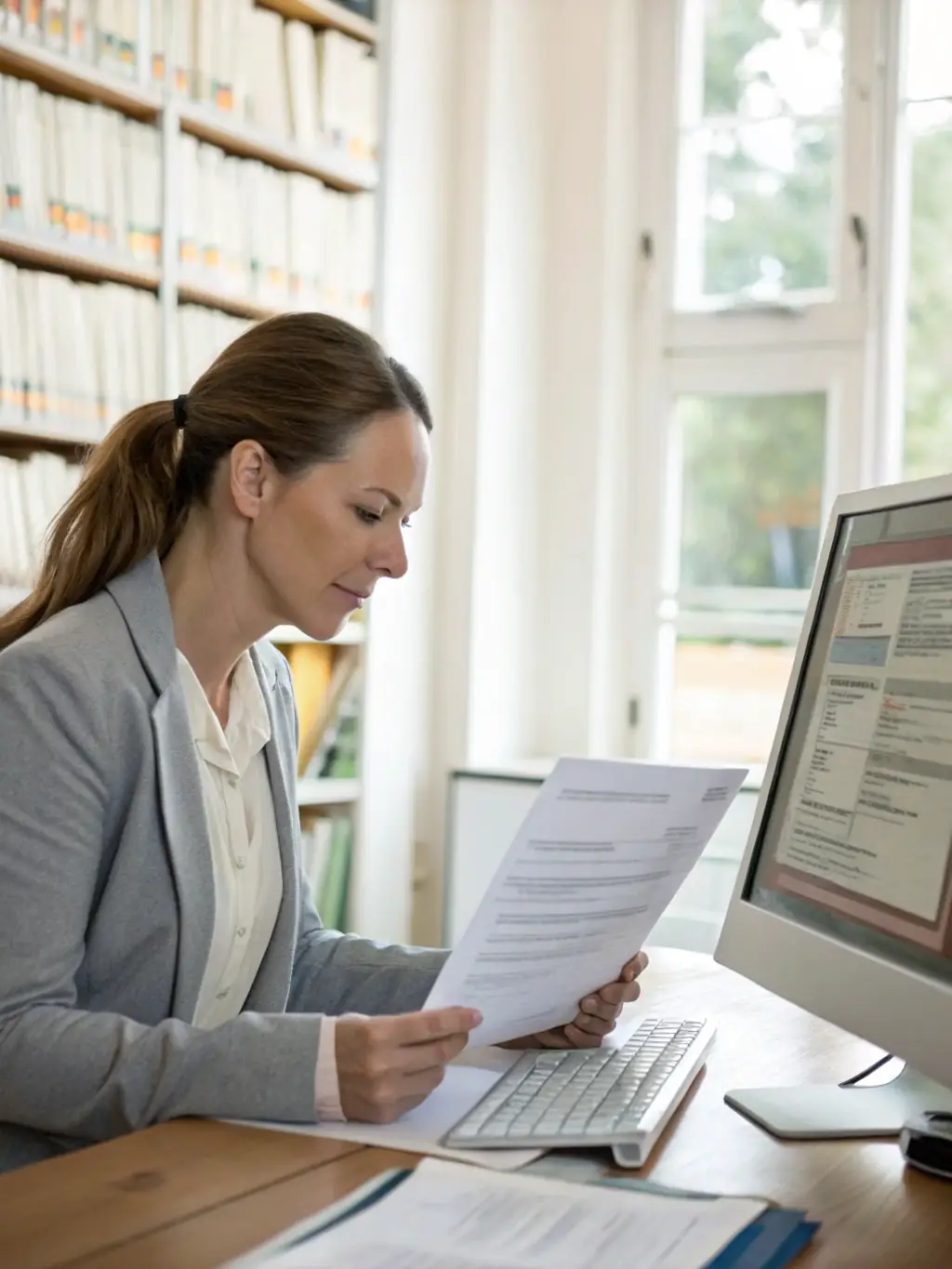 A friendly consultant helping a small business owner with registration paperwork, symbolizing Mernouten's supportive approach.
